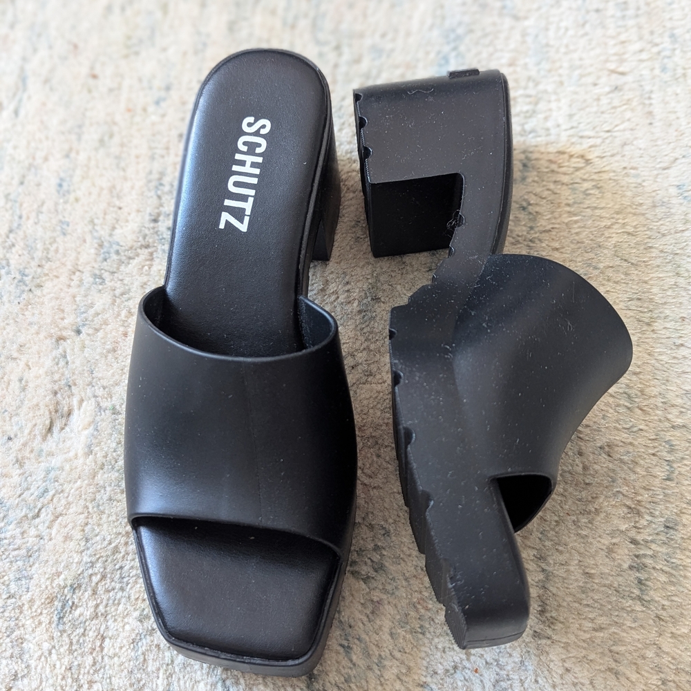 Schutz Mizzy Chunky Block Heel Black Women's Slide Sandals